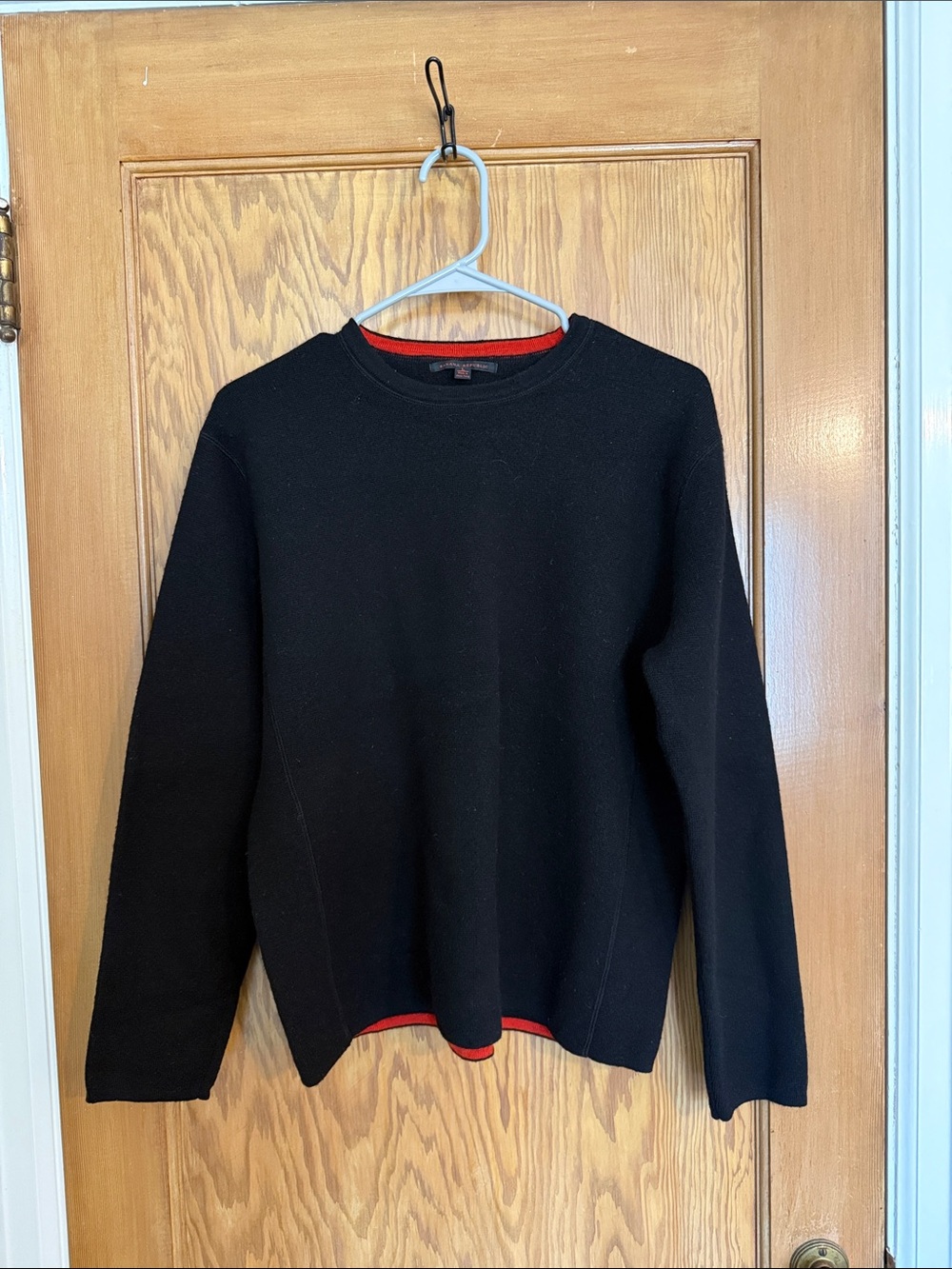 Banana Republic Black Crewneck Wool Sweater with Red Trim Inside